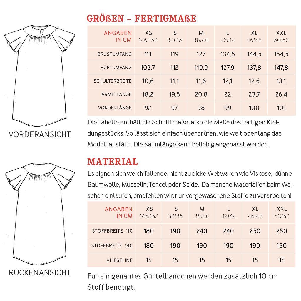 Papierschnittmuster Kleid mit runder Passe Frau Yule XS-XXL